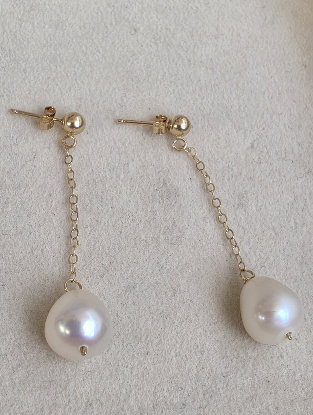 14K Gold & Freshwater Pearl Chain Drop Earrings by PJS • 2.94g